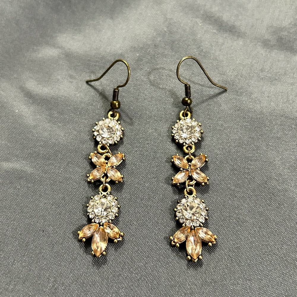 White and Peach Sparkly Dangle Earrings